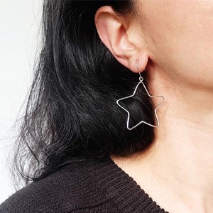 big star earrings, star earrings, silver star earrings, silver stud earrings, drop earrings, dangle earrings, hoops earrings, star and moon
