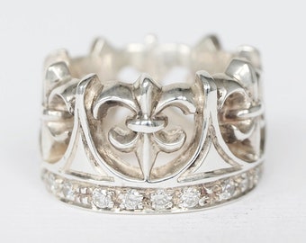 FLEUR DE LIS crown ring, silver crown ring, king crown ring, crown silver ring, royal crown ring, crown ring,fleur de lis ring,fleur de lis