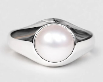 NATURAL WHITE PEARL, pearl ring, white pearl ring, big pearl ring, pearl silver ring, pearl statement ring, unique pearl ring, wedding ring