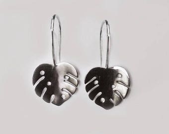monstera leaf earrings, tropical earrings, tropical leaf jewelry, exotic leaves earrings, gifts for her, leaf dangles earring, monstera stud