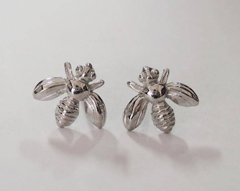 bee stud earrings, tiny sterling studs, bee earrings, honey bee earrings, bumble bee earrings, bee jewelry, insect earrings, animal earrings