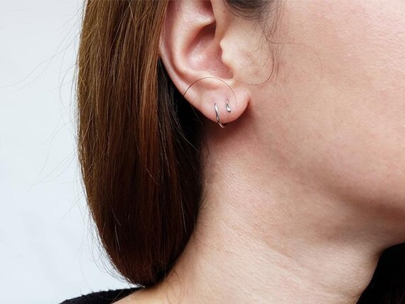 Spiral Earrings, Spiral Threader Earrings, Silver Hoop