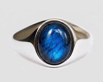 925 Sterling Silber Labradorit Ring, ovaler Labradorit Ring, blauer Blitz Edelstein Ring, minimalistischer Statement Ring, Geschenk für sie