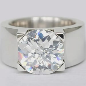 WEISSER ZIRKONIA-RING, Zirkoniaring, breiter Ring, breiter Ring aus Silber, breiter Bandring, massiver Ring, schwerer Ring, großer Ring, Ring aus Sterlingsilber