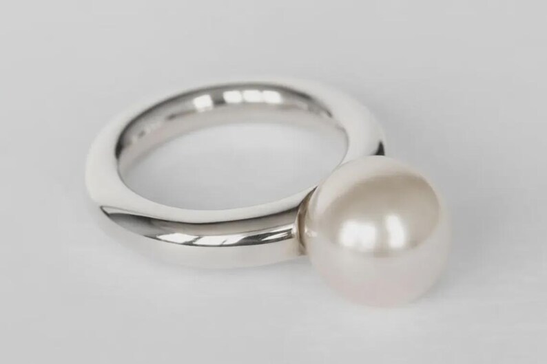 SMALL PEARL RING, pearl ring, white pearl ring, big pearl ring, pearl silver ring, pearl statement ring,unique pearl ring,pearl wedding ring image 4