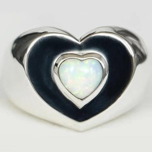 OPAL HEART RING, 925 sterling silver opal heart ring, love heart shaped ring, silver heart ring, gemstone heart ring,heart solid silver ring