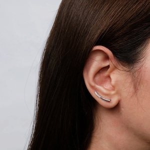bar curved with stone earring, minimalist earrings, line earrings, silver bar earrings, simple earrings, tiny bar earrings, minimal earrings