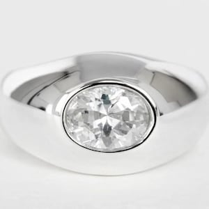 OVAL BIRTHSTONE RING, cz ring, birthstone ring, bold ring, wide silver ring, wide band ring, thick ring, heavy ring, cubic zirconia ring