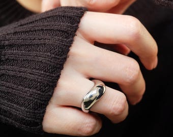 Chunky Dome Silver Ring, Bold Minimalist Band, High Polish Statement Ring, Unisex Wide Band Jewelry, Modern Sterling Silver Dome Ring