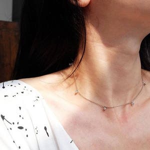 cz drop layered necklace, drop layered necklace, chain choker, birthstone necklace, delicate necklace, dainty necklace, layered necklace image 1