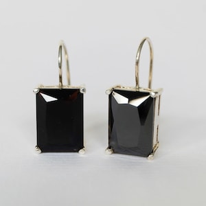 baguette earrings, black diamond drop earrings, black cz dangle earrings, rectangle black cz, simulate diamond earrings, dangle earrings