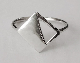 halbes Dreieck Ring, geometrische Ring, Dreieck, Silber Dreieck Ring, Minimalist Ring, Dreieck Ringe, geometrische Schmuck, jeden Tag Ring