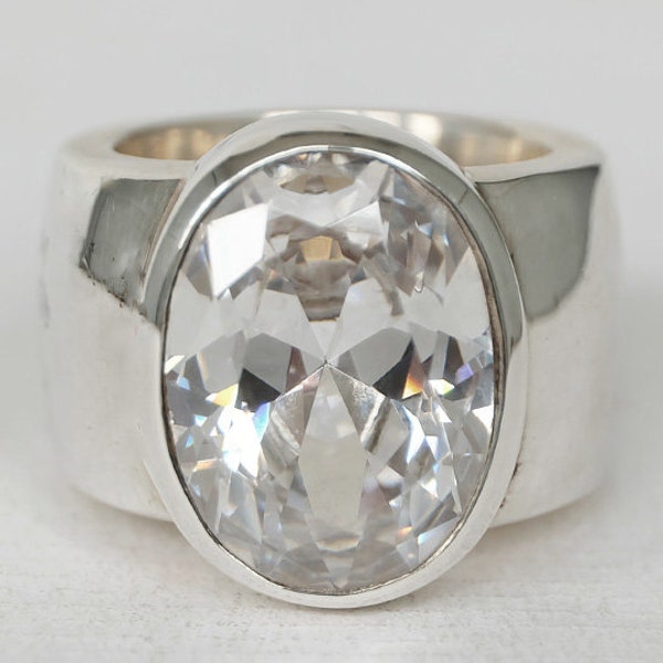 BAGUE LARGE CZ, large bague en argent sterling, bague large bande, bague en argent, bague bande, bague épaisse, bague lourde, bande zircone cubique, bague cz