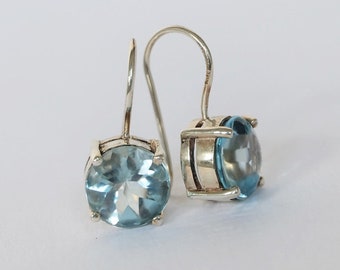 natural blue topaz earrings, handmade silver earrings, 925 silver earrings, square blue topaz earrings, gift for her, dangle drop earrings