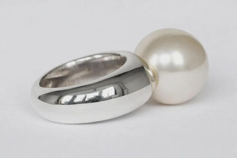 LARGE PEARL RING, pearl ring, white pearl ring, big pearl ring, pearl silver ring, pearl statement ring, unique pearl ring, wedding ring image 3
