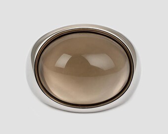 Rauchquarz Ring, Oval Cabochon Silberring, 925 Sterling Silber Siegelring, Unisex Edelstein Ring, Boho Minimalist Geschenk für Ihn Sie