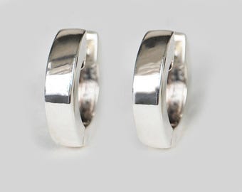flat hoop huggie earrings, Silver hoop earrings, hoop earrings, sterling silver geometric huggie hoop earrings, huggie earrings for women