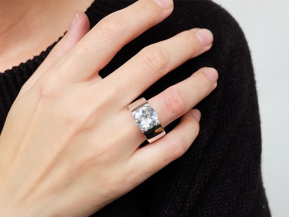 WHITE ZIRCONIA RING Cubic Zirconia Ring Wide Ring Silver Wide