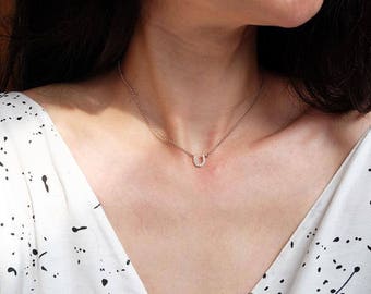 horseshoe layered necklace, cz horseshoe necklace, good luck charm, good luck necklace, dainty necklace, layered necklace, tiny horseshoe