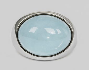 Aquamarin Siegelring, Sterling Silber Oval Ring, Blau Cabochon Ring, März Geburtsstein Ring, Minimalist Silber Ring, Unisex Siegelring