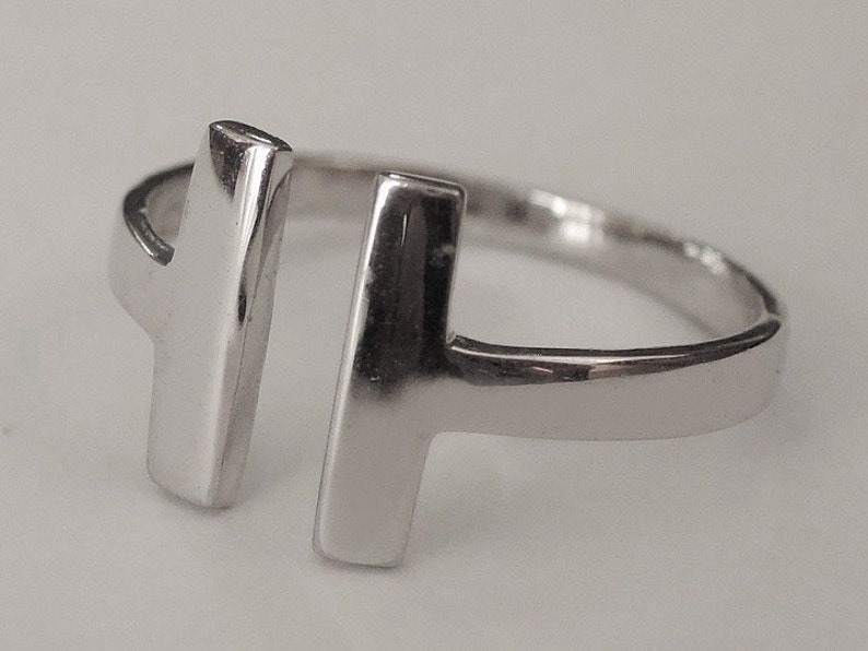 parallel bar ring, double bar ring, bar ring, geometric ring, modern ring, open bar ring, minimalist ring, adjustable ring, silver bar ring image 2