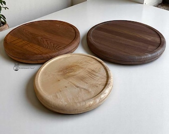 Lazy Susan en bois fait main | Platine vinyle en érable, séquoia et noyer | Pièce maîtresse de cuisine rustique sans danger pour les aliments