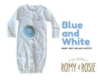 Brit / Bris Milah Outift - Convertible Gown and Baby Kippah with Ties - Blue Crown Blue Kippah