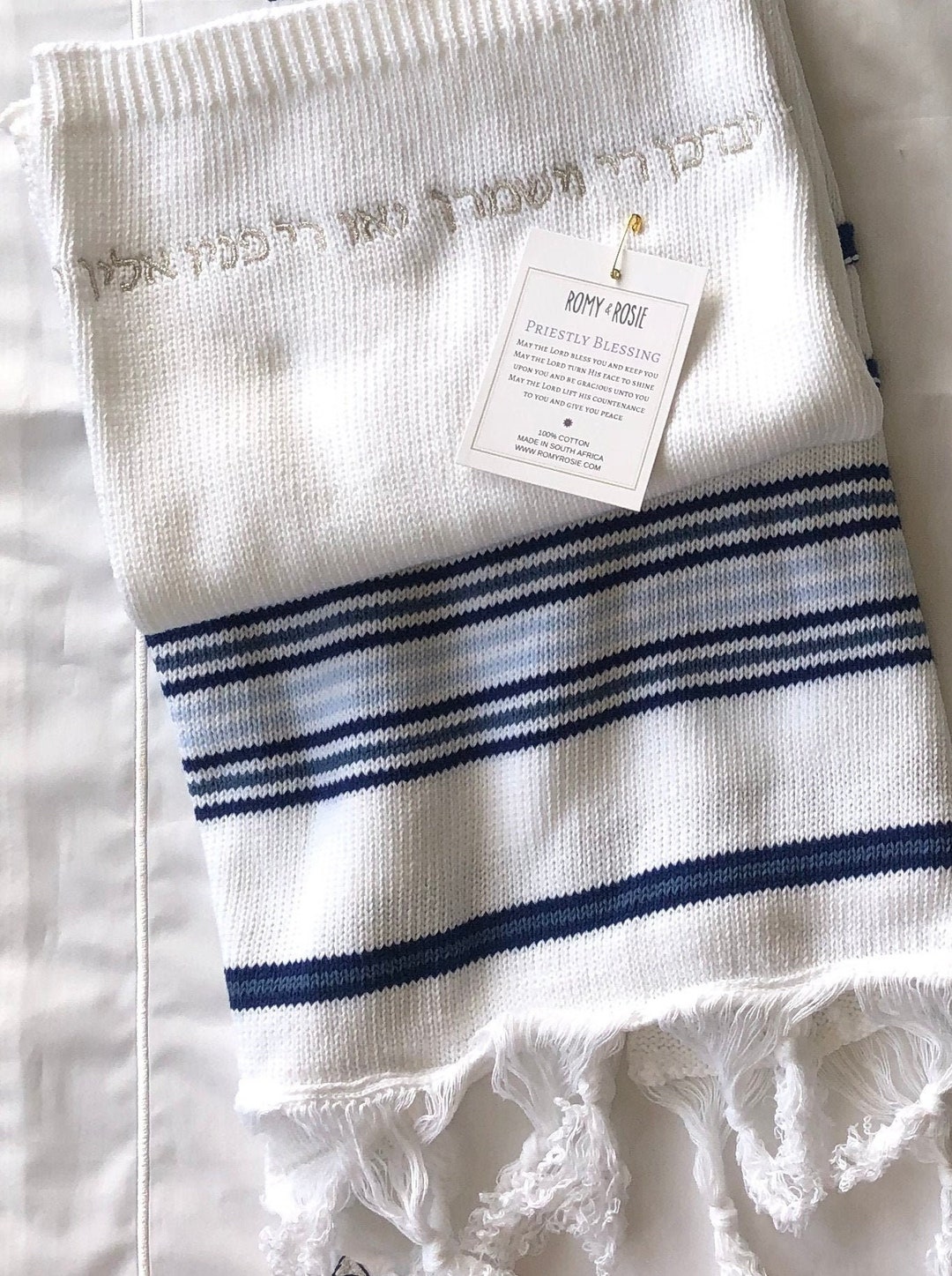 Cotton Baby Blanket Prayer Shawl Tallit Style With Hebrew Embroidered