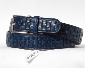 VENENO - Cinturón para hombre de piel auténtica tejida a mano. Ancho: 4 cm. Disponible en varios colores. Hecho a mano. Hecho en Italia.