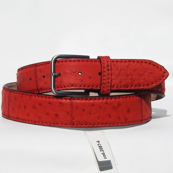 PATCHWORK OSTRICH - Ceinture patchwork homme en cuir d’autruche véritable. Boucle en laiton argenté d’Amérique. Produit artisanal. Fabriqué en Italie.