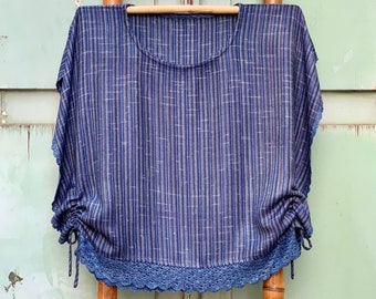 Natural Indigo-dyed Handwoven Top with Crochet Decor Edging – RB222