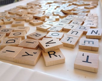 Scrabble Tiles - Perfect for Crafts! - 100 Wooden Alphabet Tiles with Black Letters & Numbers