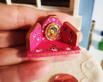 1:12 Retablo de oración en miniatura Virgen de Guadalupe casa de muñecas