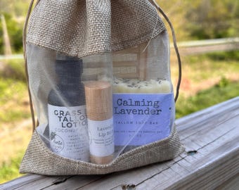 Tallow Soap, Tallow Lotion, Lip Balm Gift Set – Coconut & Vanilla Lotion - Choose Your Soap Scent!