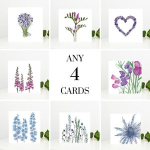 Quality floral greetings cards bundle, pack of 4 blank cards for Mother’s Day, birthdays, anniversaries, weddings, thank you notes