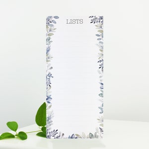 List Pad in shades of soft blue and grey in a foliage design, with 50 tear off sheets and optional magnet, for Mothers Day and Birthday image 1