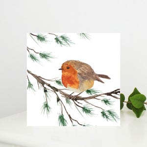 Cartão de Robin em aquarela para Natal, aniversários, convites ou notas de agradecimento, em branco por dentro