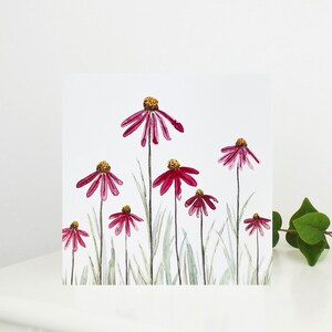 Biglietto di auguri di qualità con acquerello floreale di echinacea, vuoto all'interno, adatto per la festa della mamma, compleanni, anniversari e matrimoni