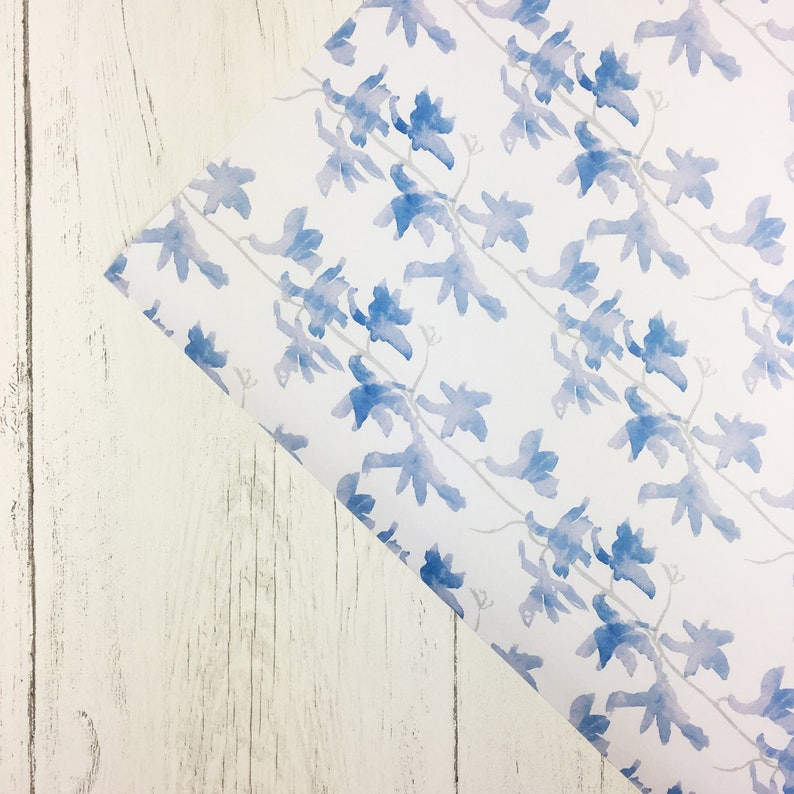 available with matching gift tags and ribbon optional Luxury floral Delphinium wrapping paper for weddings and birthdays