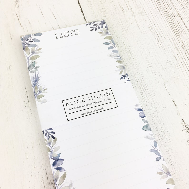 List Pad in shades of soft blue and grey in a foliage design, with 50 tear off sheets and optional magnet, for Mothers Day and Birthday image 3