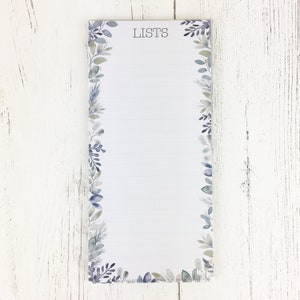 List Pad in shades of soft blue and grey in a foliage design, with 50 tear off sheets and optional magnet, for Mothers Day and Birthday image 8
