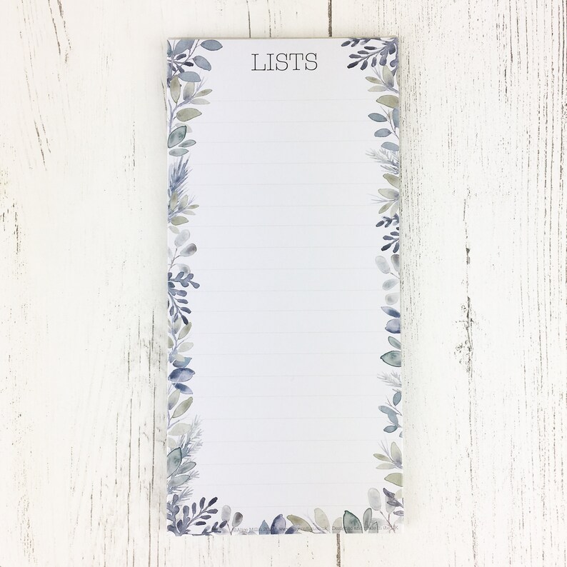 List Pad in shades of soft blue and grey in a foliage design, with 50 tear off sheets and optional magnet, for Mothers Day and Birthday image 8