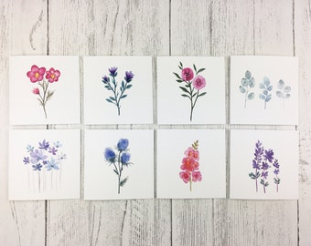 Set of 8 botanical notecards featuring floral watercolour designs, for Mother’s Day,  birthday gifts  and thank you notes