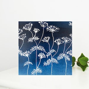Carte de voeux aquarelle Cow Parsley, pour la fête des mères, un anniversaire, des invitations et des remerciements, vierge à l'intérieur