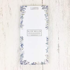 List Pad in shades of soft blue and grey in a foliage design, with 50 tear off sheets and optional magnet, for Mothers Day and Birthday image 6