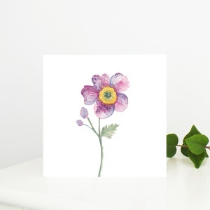 Carte anémone aquarelle, pour la fête des mères, anniversaires, mariages, remerciements et invitations, vierge à l'intérieur.