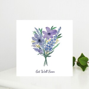 Carte de vœux « Guérir bientôt » de qualité avec un motif de bouquet aquarelle, vierge à l'intérieur pour votre propre message spécial