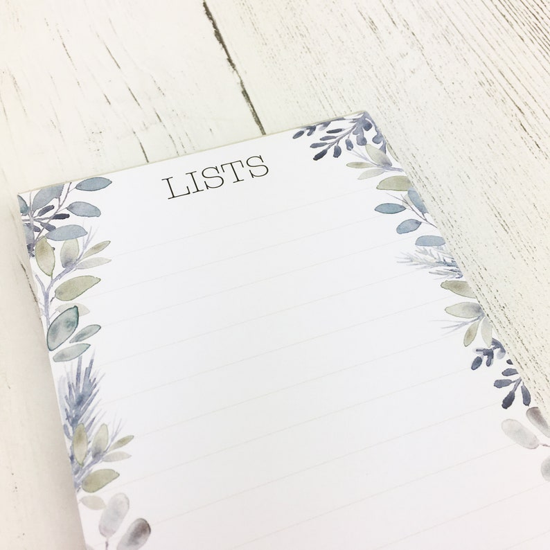 List Pad in shades of soft blue and grey in a foliage design, with 50 tear off sheets and optional magnet, for Mothers Day and Birthday image 5
