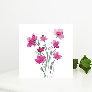 Aquarel bloemenwenskaart voor Moederdag, verjaardagen, jubilea, bruiloften, bedankbriefjes en uitnodigingen, blanco binnenkant.