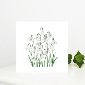Aquarel sneeuwklokjekaart voor Moederdag, verjaardag, jubilea, bedankbriefjes en uitnodigingen, blanco van binnen.